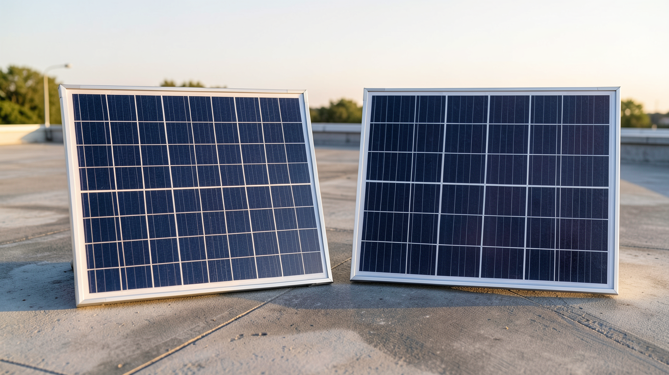 panneau solaire flexible 300W et panneau solaire rigide 300W posés côte à côte sur un toit