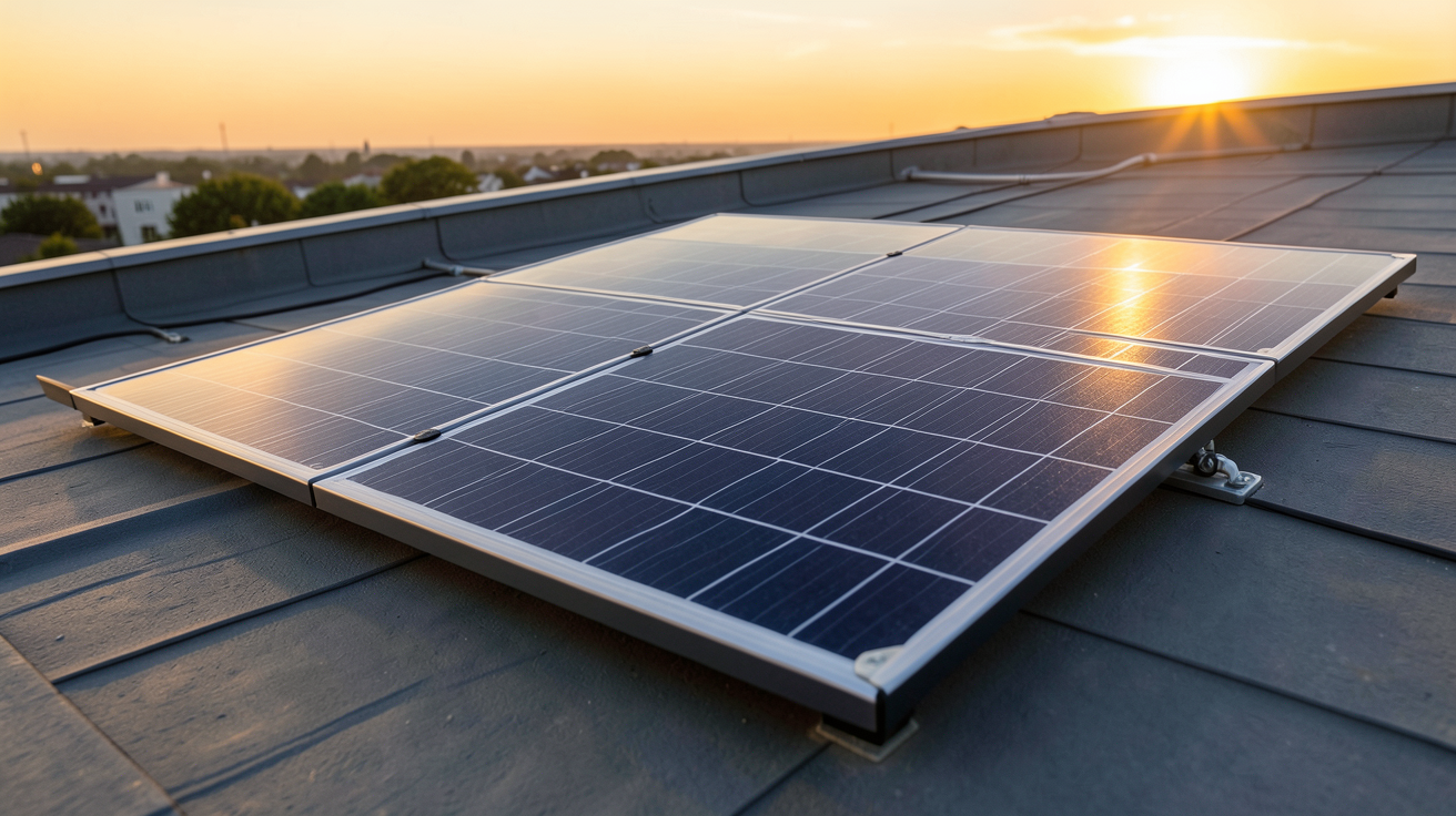 panneau solaire flexible installé sur un toit moderne, illustrant les avantages par rapport aux panneaux rigides