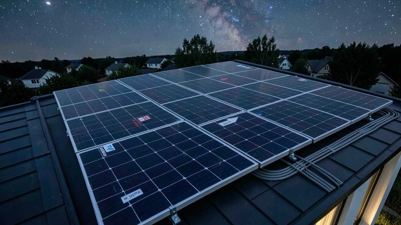 panneau solaire qui fonctionne la nuit production nocturne sur un toit de maison moderne