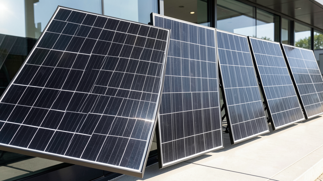panneau solaire full black 400w de différentes marques haut de gamme alignés