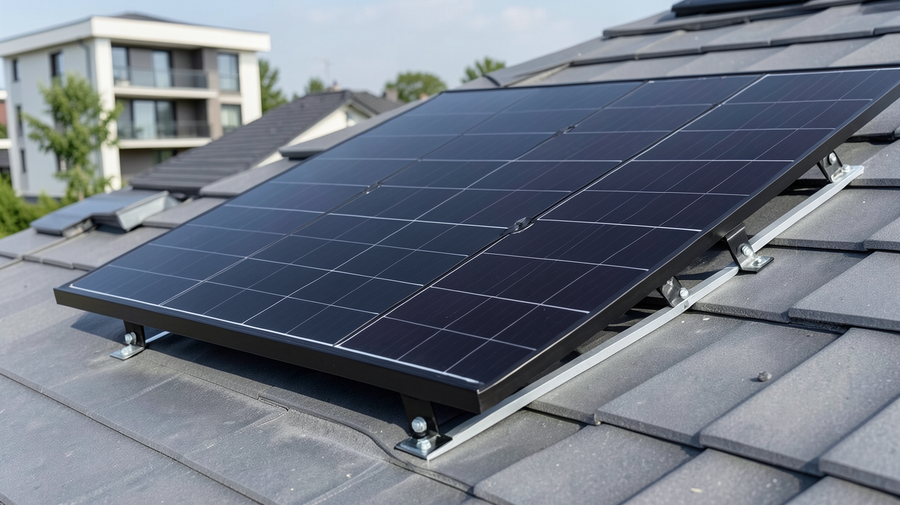 panneau solaire full black 400w installé sur un toit moderne