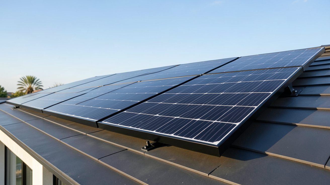 panneau solaire full black installé sur un toit résidentiel moderne