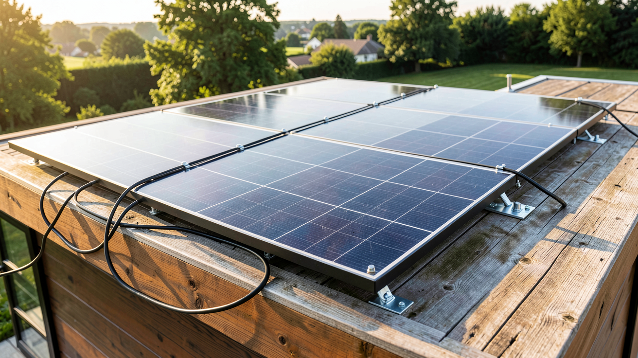 panneau solaire garage installation de panneaux solaires sur le toit d'un garage en bois moderne