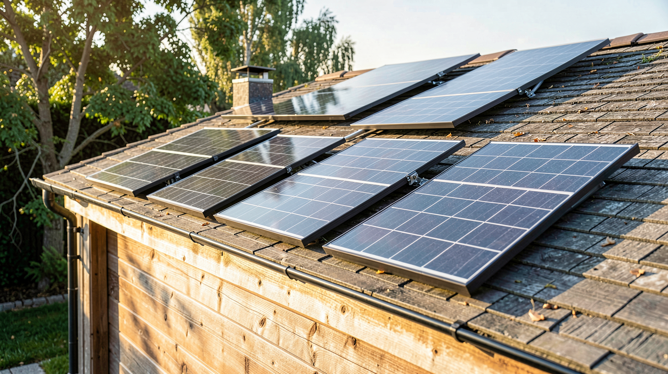 panneau solaire garage technologie comparatif 2024 trois types de panneaux installés sur toit de garage moderne