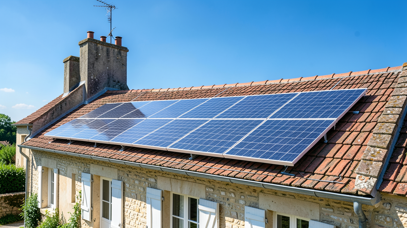 panneau solaire gironde installé sur le toit d'une maison contemporaine sous un ciel ensoleillé