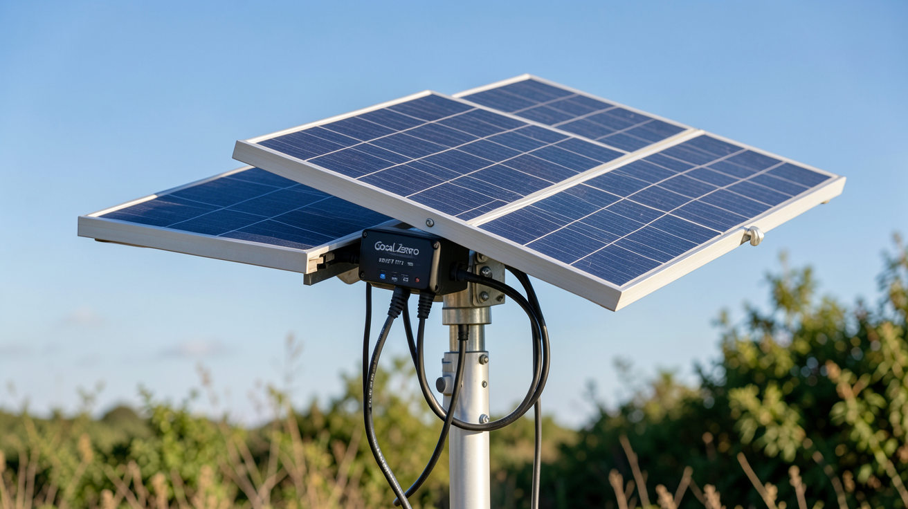 panneau solaire Goal Zero en cours d'installation avec régulateur MPPT et câbles connectés