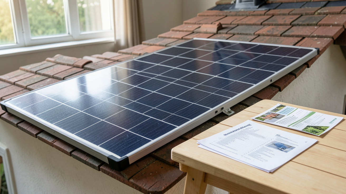 panneau solaire gouv aides nationales détaillées illustrées par un panneau photovoltaïque sur une maison avec des documents officiels