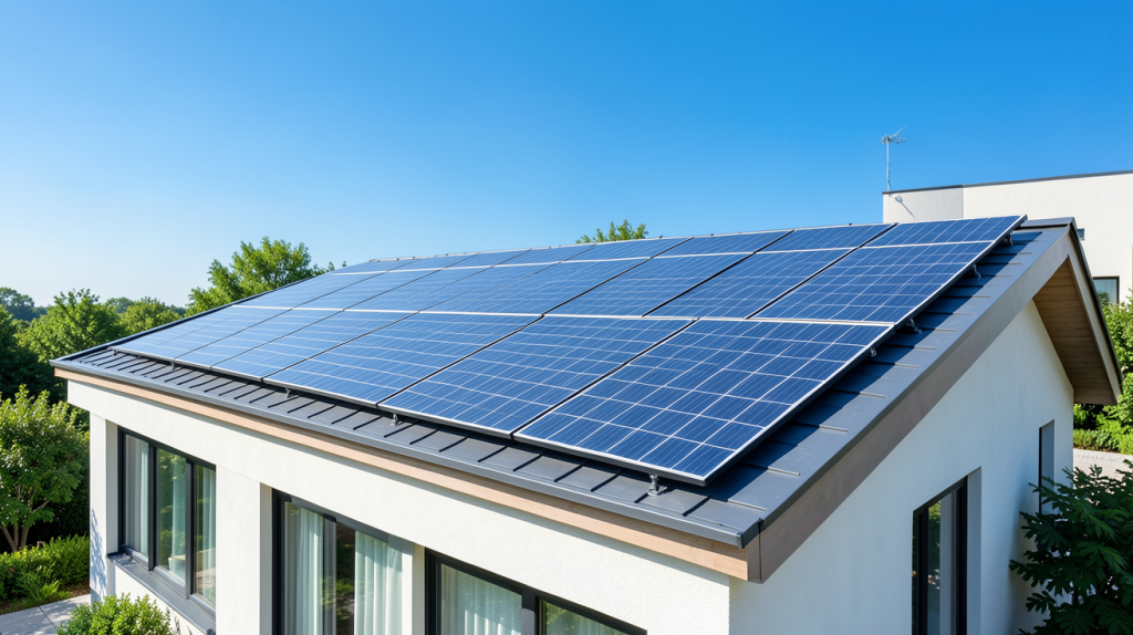 panneau solaire gouv installé sur le toit d'une maison moderne sous un soleil radieux