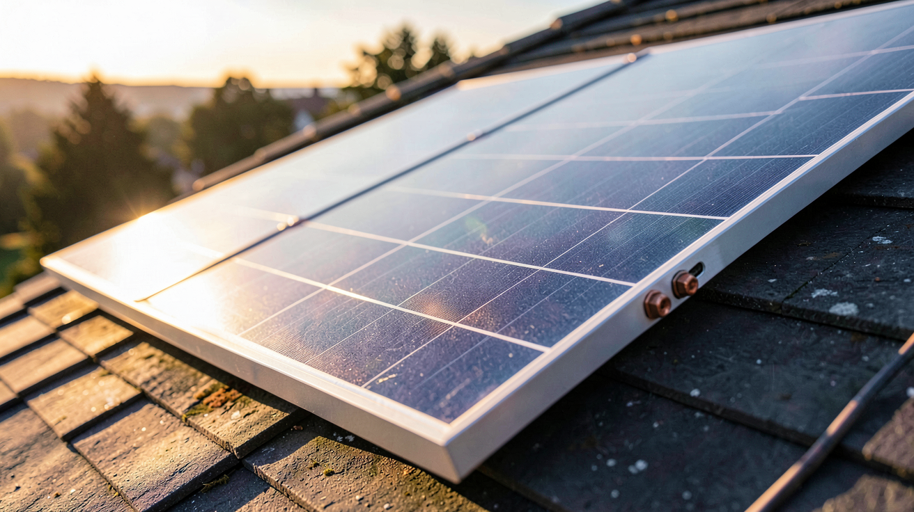 panneau solaire haute performance en silicium monocristallin de dernière génération installé sur un toit incliné