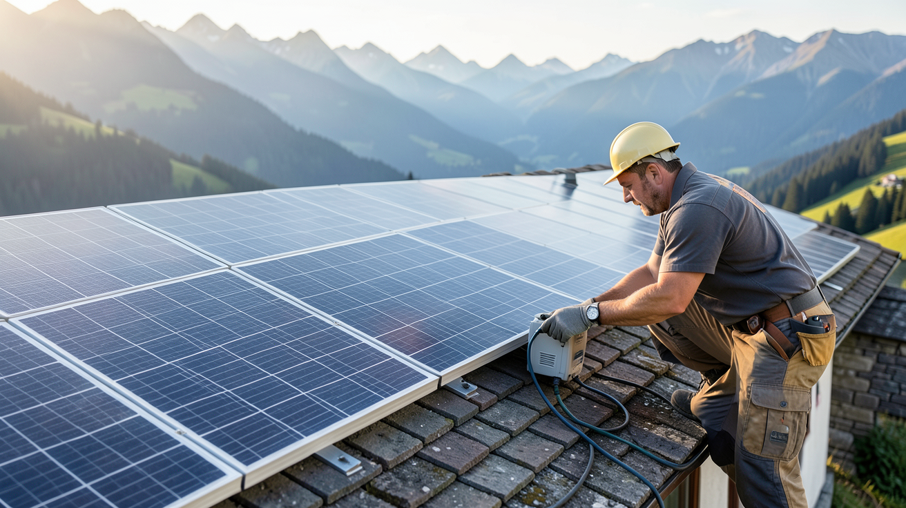 panneau solaire Haute-Savoie installation et raccordement sur toit de maison avec technicien