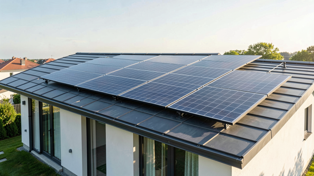 panneau solaire horizontal ou vertical installé sur le toit d'une maison moderne