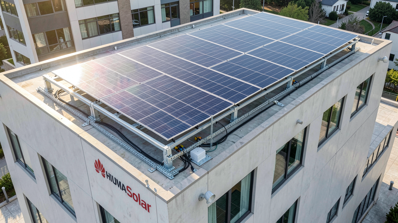 panneau solaire Huawei de la gamme FusionSolar installé sur un toit professionnel