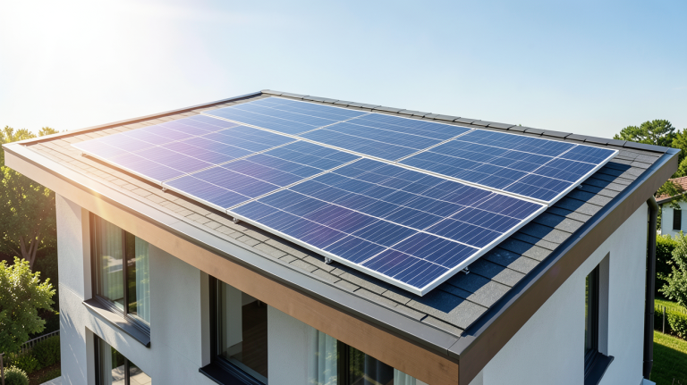 panneau solaire hybride installé sur le toit d'une résidence moderne