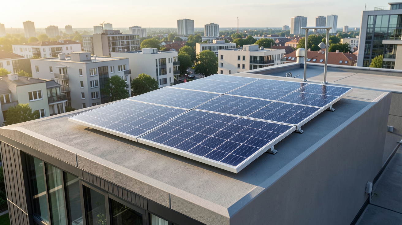 panneau solaire hybride de nouvelle génération installé sur le toit d'une maison urbaine moderne