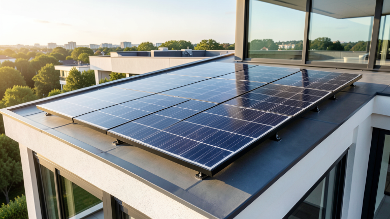 panneau solaire hybride de nouvelle génération installé sur le toit d'une maison contemporaine