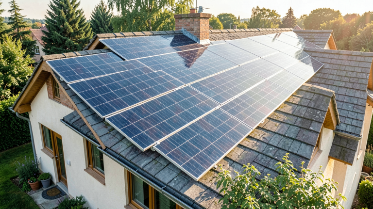panneau solaire hydraulique installé sur le toit d'une maison individuelle