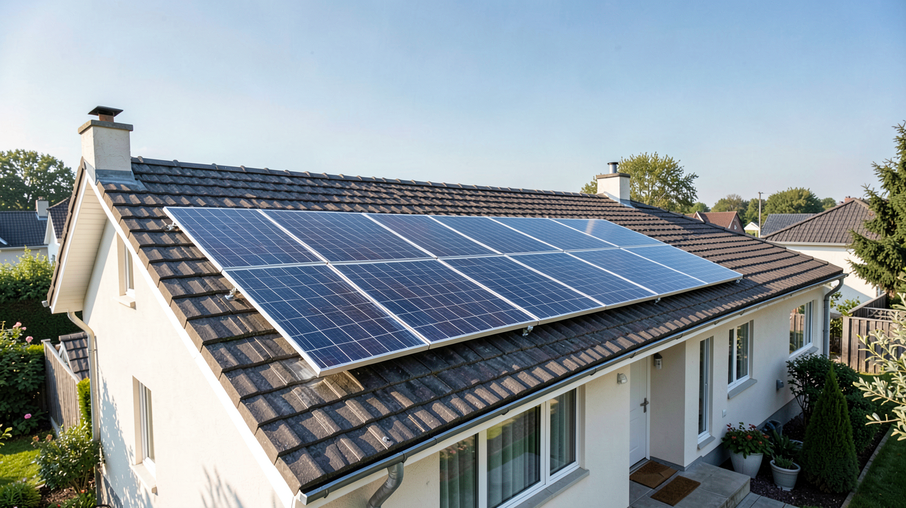 panneau solaire Hyundai installé sur le toit d'une maison pour l'autoconsommation énergétique