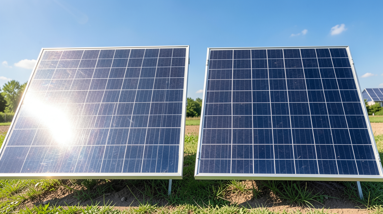 panneau solaire insolight prix montrant deux panneaux solaires sous soleil éclatant, l'un à haut rendement, l'autre standard