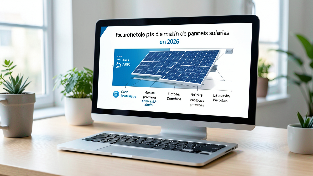 panneau solaire installation prix fourchettes 2026 affichées sur écran d'ordinateur en bureau moderne