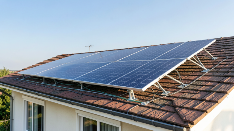 panneau solaire installation prix sur le toit d'une maison avec vue détaillée des équipements