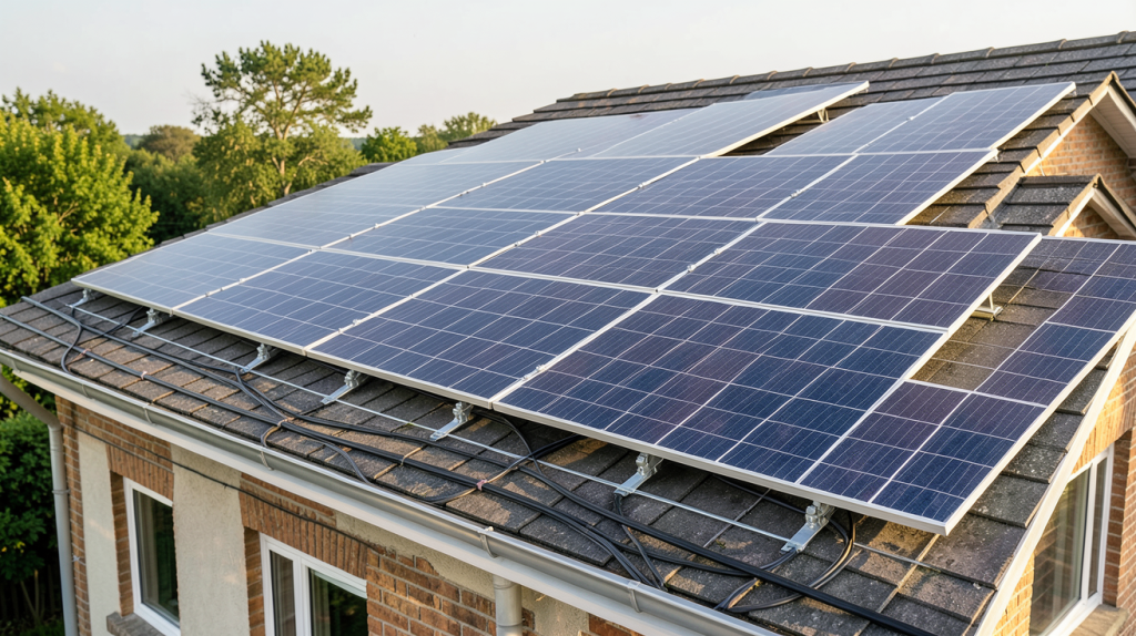 panneau solaire installation sur le toit d'une maison individuelle