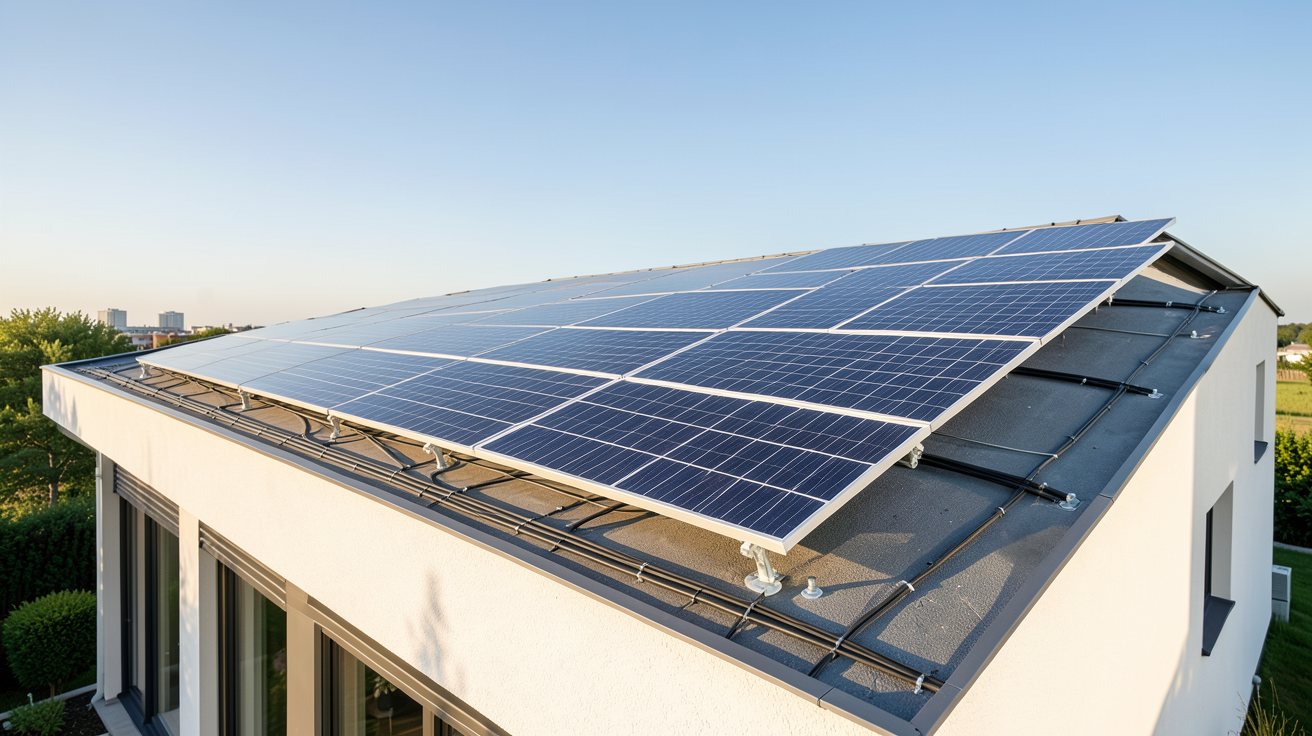 panneau solaire installation sur le toit d'une maison moderne en 2024