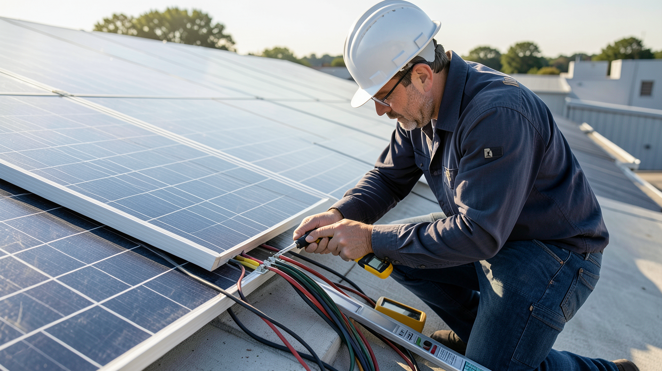 panneau solaire installer soi même : vérification des connexions électriques par un professionnel avec un multimètre