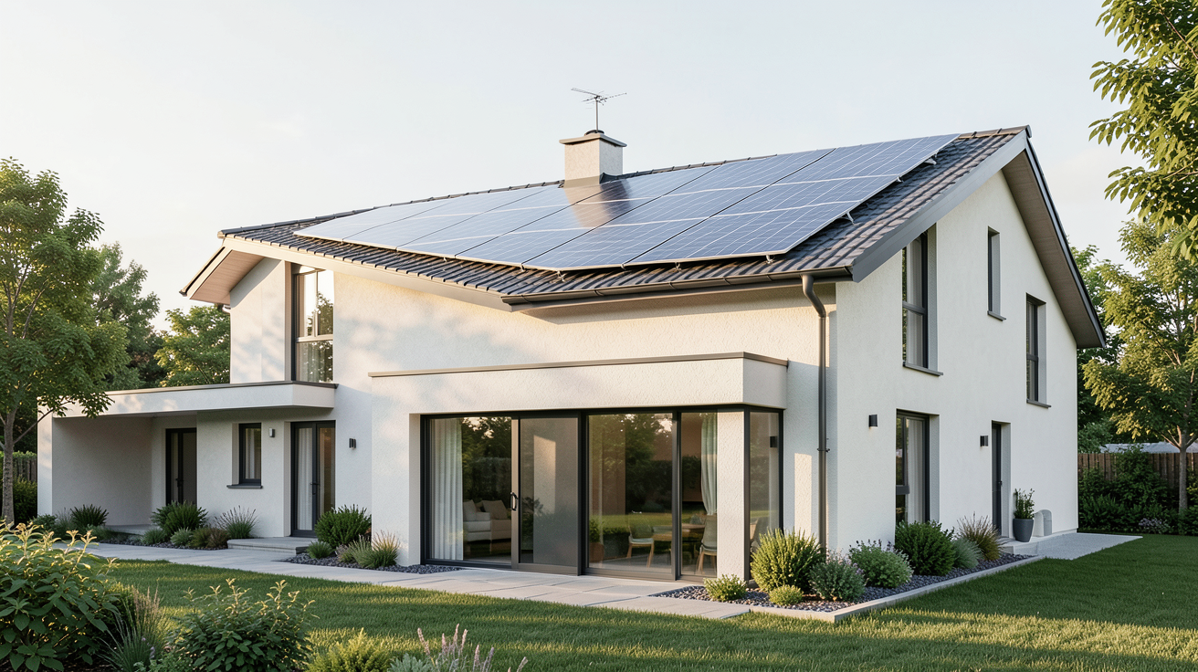 panneau solaire intégré dans la toiture d'une maison contemporaine