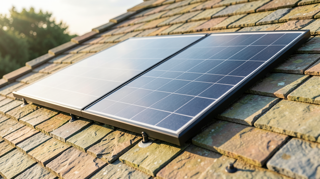 panneau solaire intégré sur une toiture en ardoise naturelle