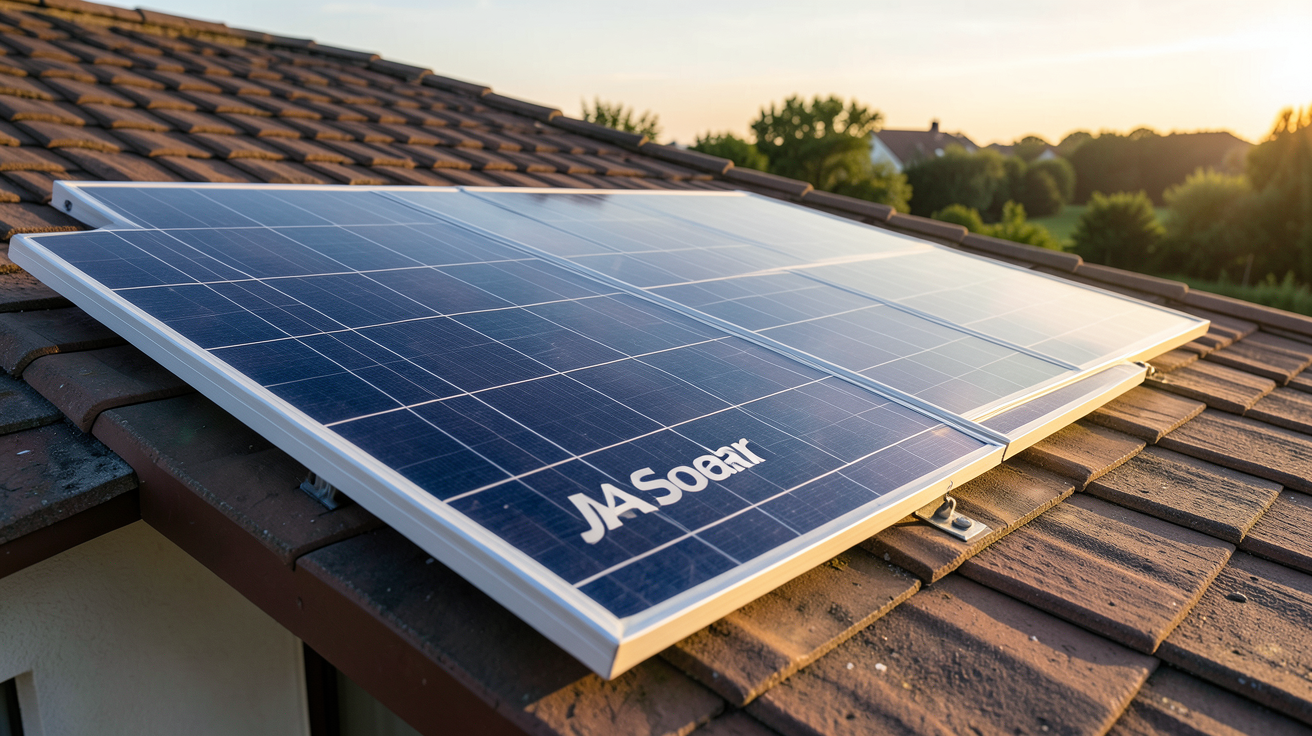 panneau solaire JA Solar affichant des données de performance et de rendement en conditions de faible luminosité