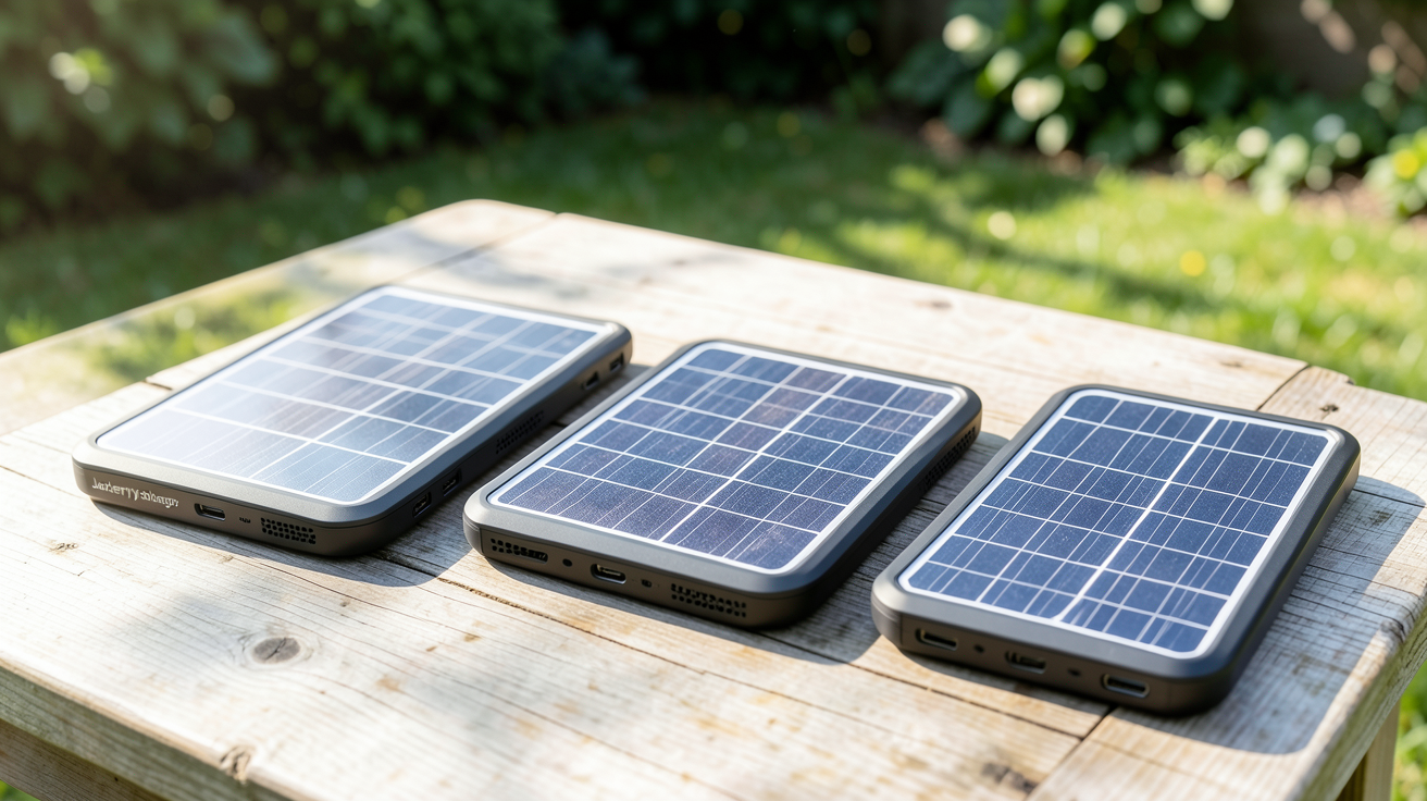 panneau solaire Jackery différents modèles 2025 exposés sur une table en bois clair