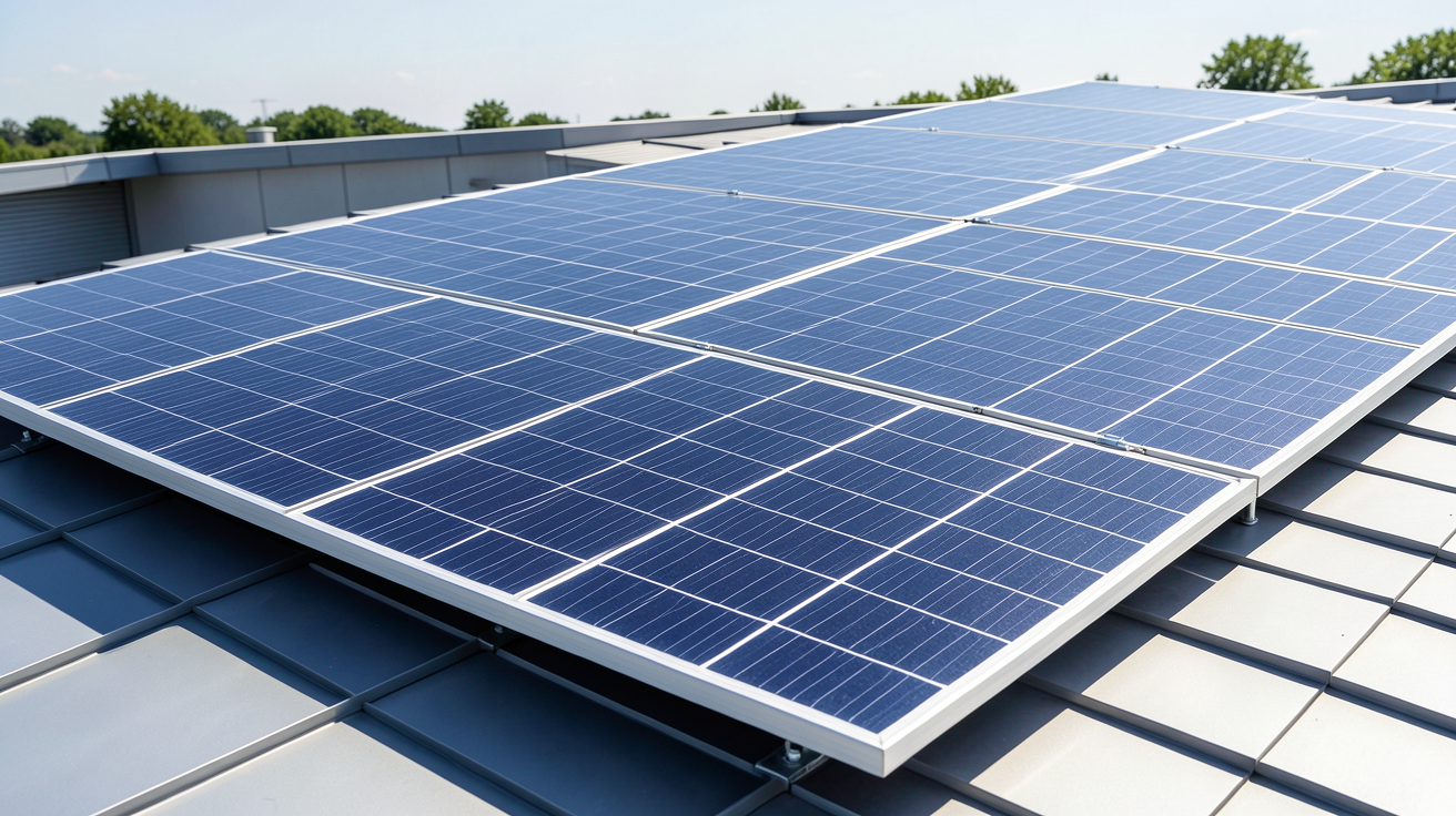 panneau solaire kwh par m2 installé sur une toiture moderne sous un soleil éclatant