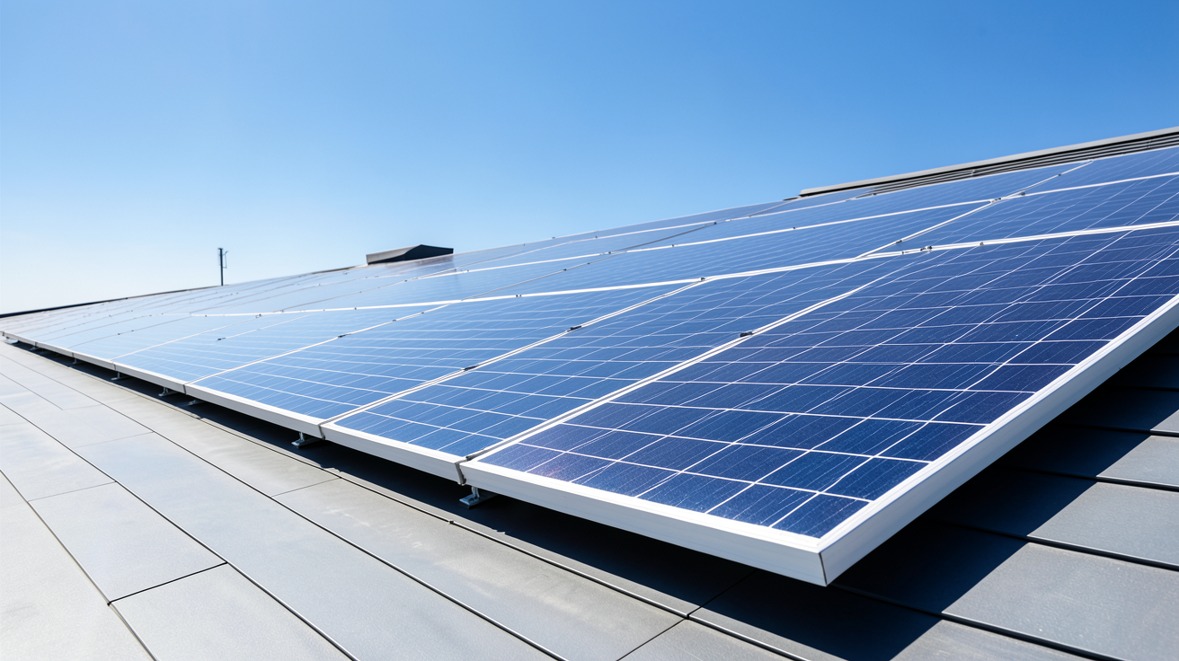 panneau solaire kwh par m2 installé sur un toit sous un soleil radieux
