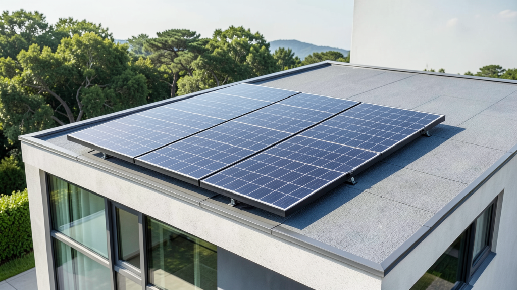 panneau solaire kwh installé sur le toit d'une maison moderne, capturant la lumière du soleil
