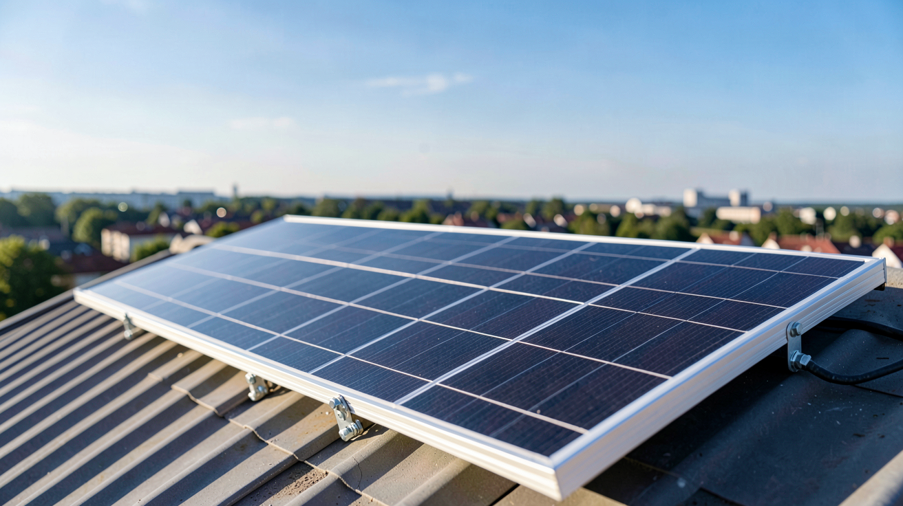 panneau solaire le plus puissant de plus de 700 Wc installé sur un toit avec un ciel bleu dégagé en arrière-plan