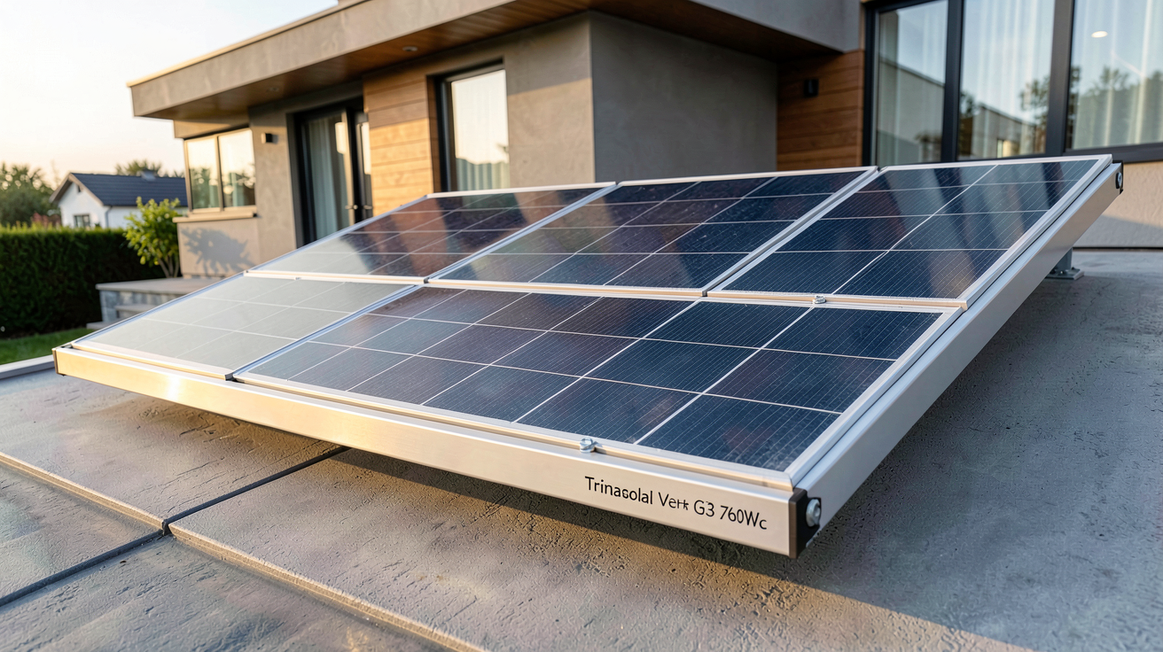 panneau solaire le plus puissant Trinasolar Vertex S+ G3 760Wc installé sur un toit résidentiel moderne