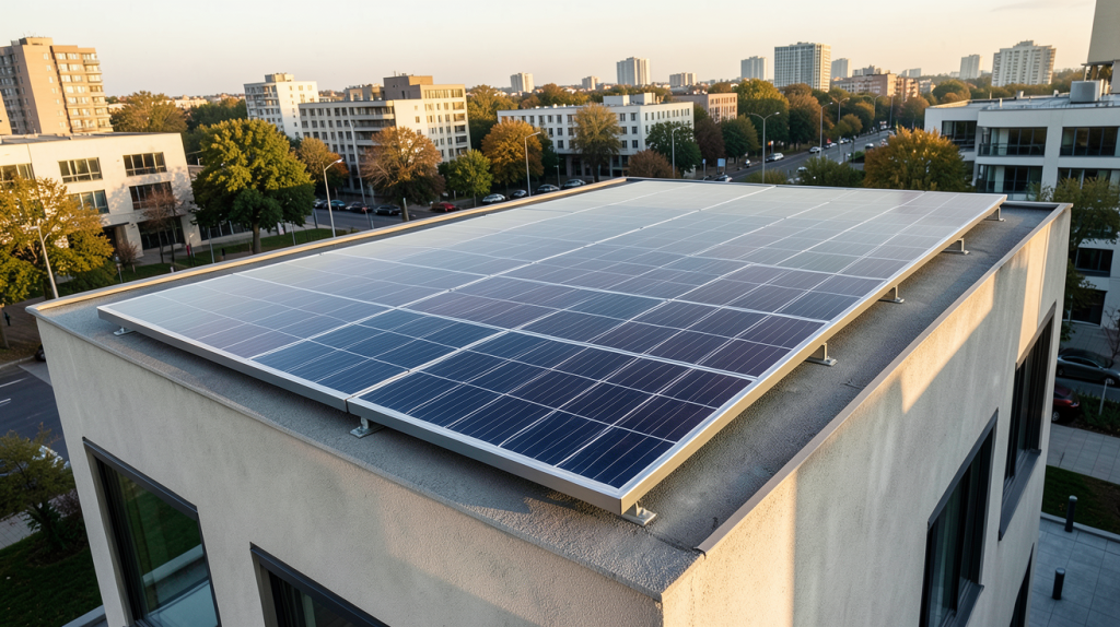 panneau solaire photovoltaïque installé sur le toit d'une maison urbaine moderne