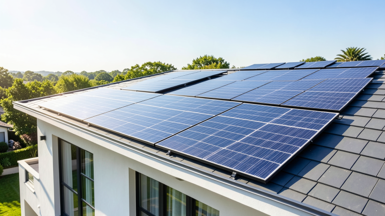 panneau solaire les plus performants installés sur le toit d'une maison moderne, capturés en plein jour