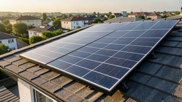 panneau solaire LG 400W installé sur le toit d'une maison résidentielle