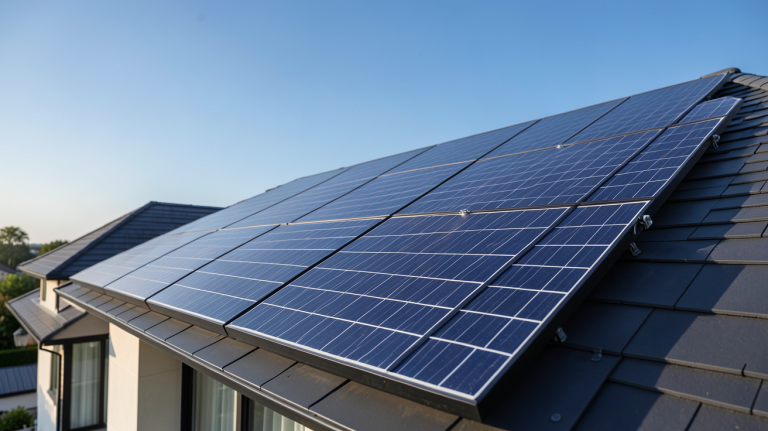 panneau solaire LG bifacial installé sur un toit de maison moderne
