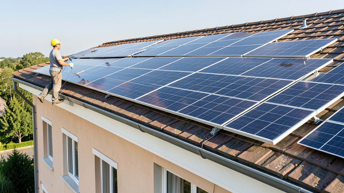 panneau solaire locataire montrant des panneaux solaires sur le toit à son propriétaire
