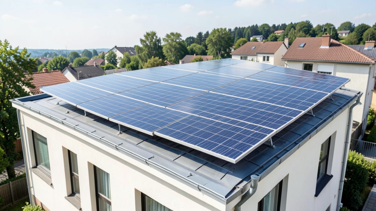 panneau solaire locataire installé sur le toit d'un immeuble résidentiel