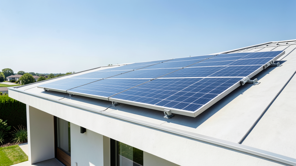 panneau solaire longi posé sur le toit d'une maison moderne