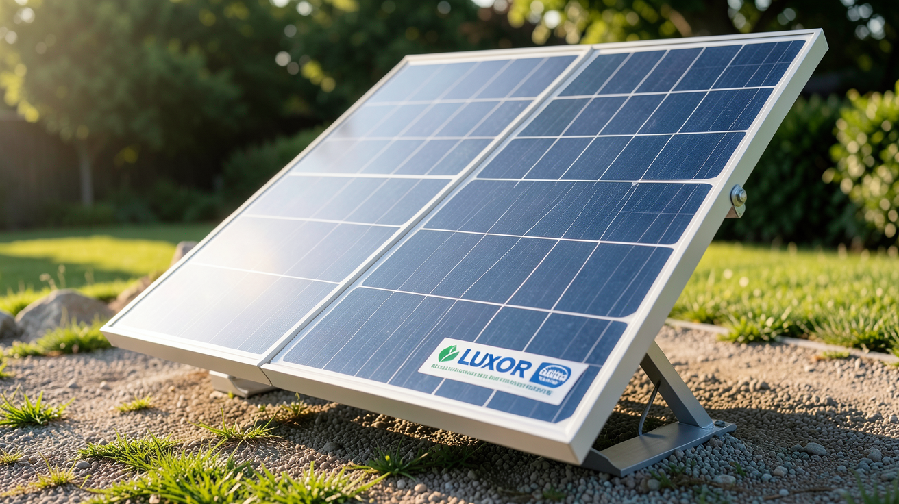 panneau solaire Luxor présentant ses caractéristiques techniques : rendement, bifacialité, garantie et résistance aux intempéries