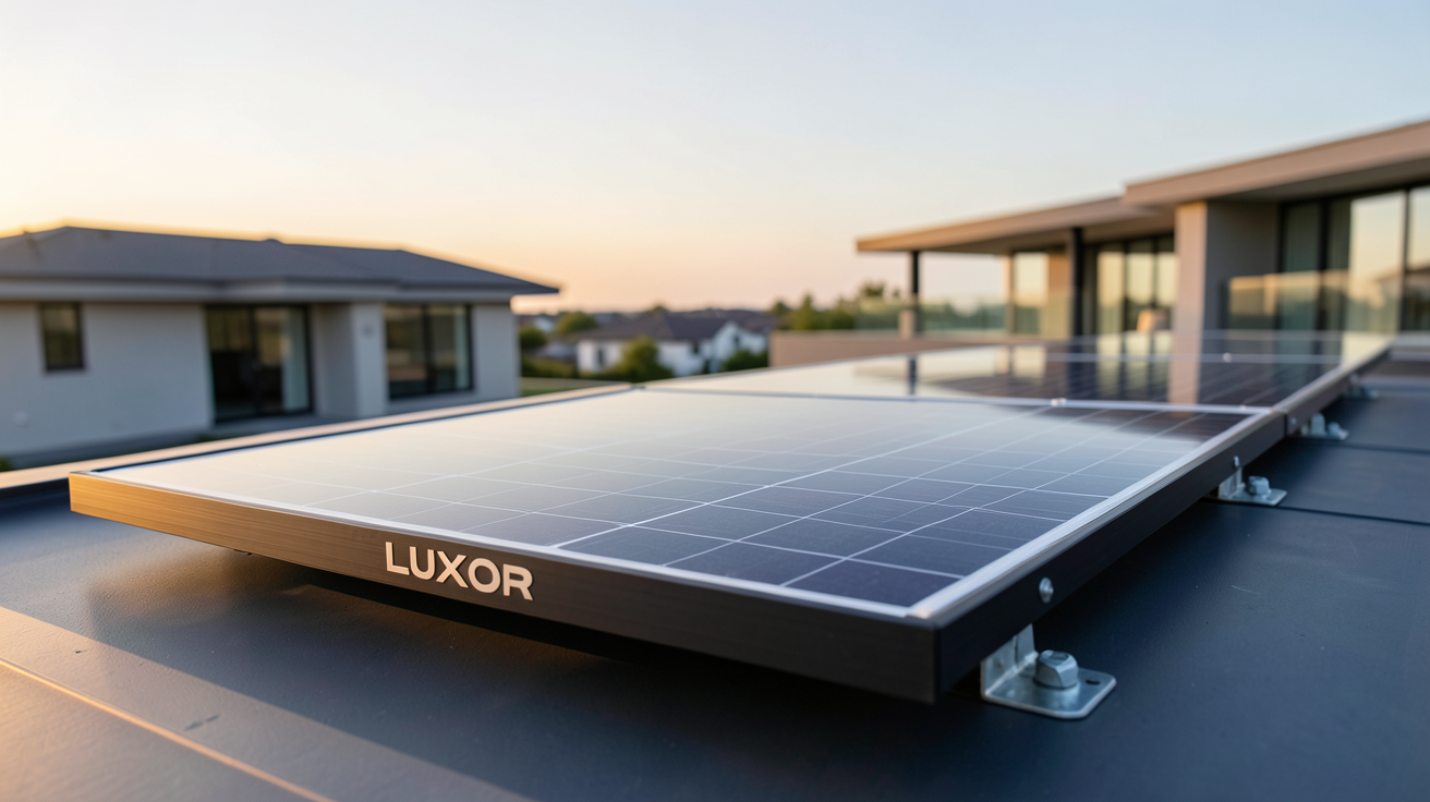 panneau solaire Luxor installé sur un toit moderne illustrant l'histoire et le positionnement de la marque