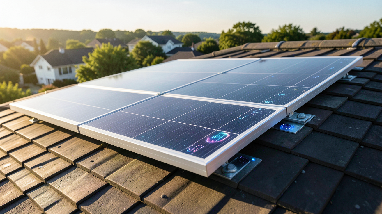 panneau solaire magnétique installé sur un toit résidentiel, mettant en évidence les aimants intégrés dans sa structure