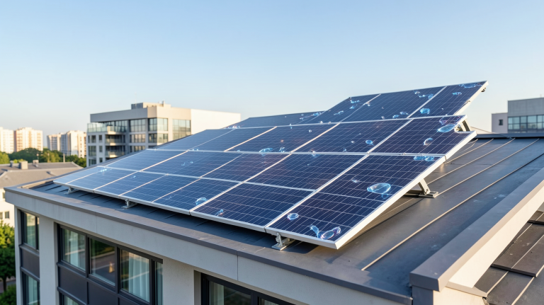 panneau solaire magnétique installé sur le toit d'une maison urbaine moderne
