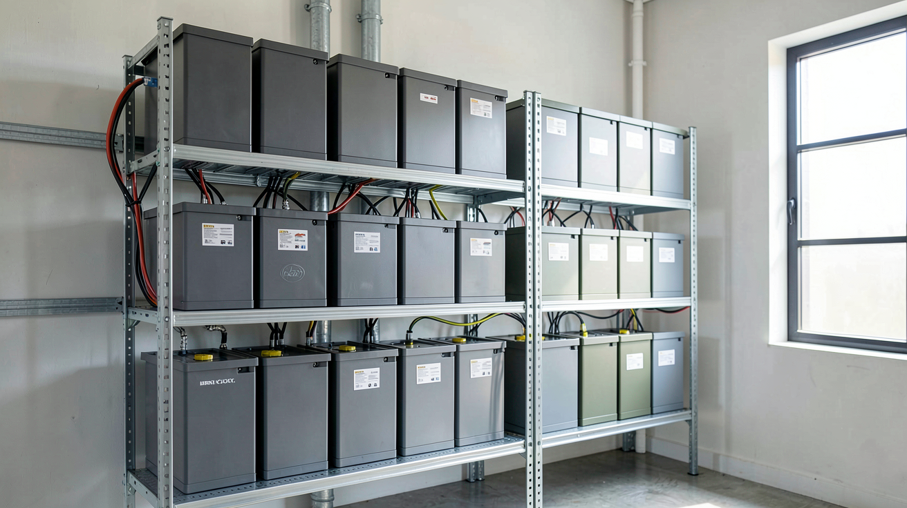 panneau solaire maison autonome système de stockage batteries lithium-ion dans un local technique