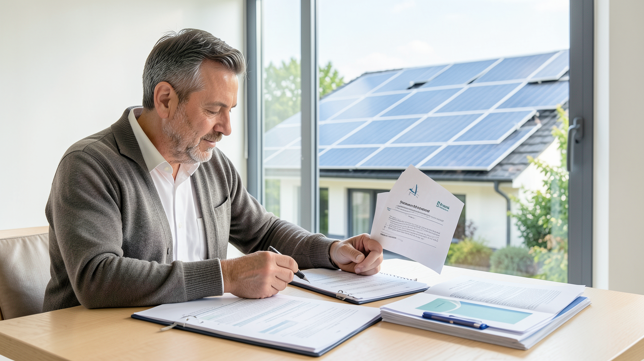 panneau solaire maison individuelle avec documents de gestion des aides financières et administratives