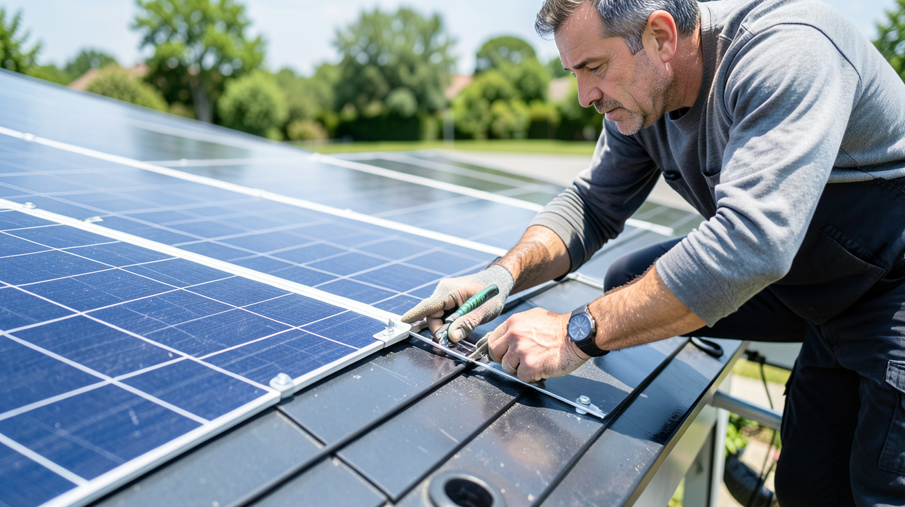 panneau solaire maison individuelle prix illustré par une installation de panneaux photovoltaïques sur un toit résidentiel